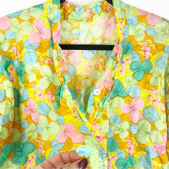 Womens Floral Lightweight Robe Groovy Handmade Bows and Buttons Medium - Picture 4 of 10